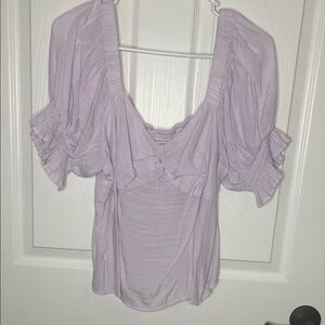 Nine West Lavender Puff Sleeve Square-Neck Blouse